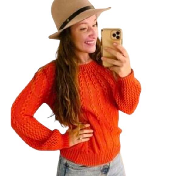 Anthropologie Guinevere Purl Wise Sweater Women Medium Wool Pumpkin Spice Orange - Picture 1 of 13